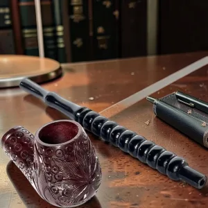 Wood Tobacco Pipe, Apple Shape with Waxed Canvas Roll, Brown