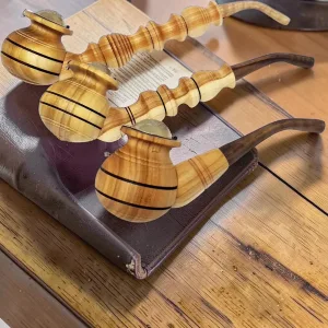 Wooden Tobacco Pipes Set, carved Natural Wood, 3, 5, and 7 inch Lengths