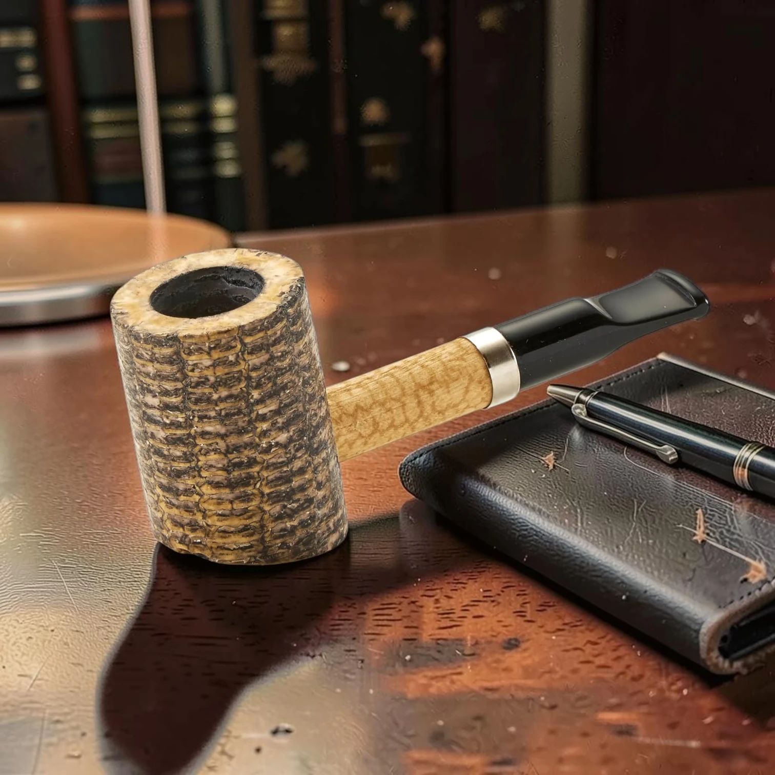 Poker Corn Cob Pipe Natural Cob Bowl with Hardwood Plug